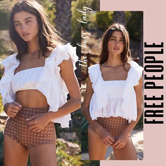 Free People top cropped reversible ruffled babydoll cotton XS boho - Picture 1 of 7